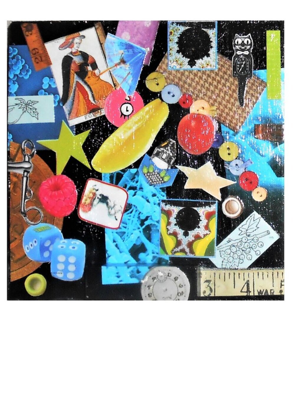 Original & unique double face collage on a 4 1/2 x 4 1/2 X 1/5 on woodboard